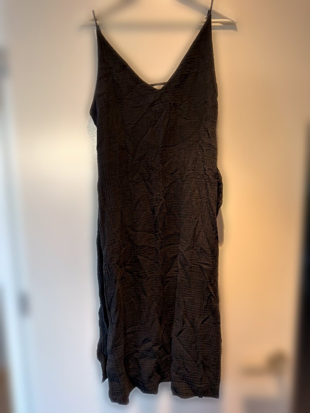 Seafolly Black Crinkle Cotton Cami Beach Cover Up Dress M